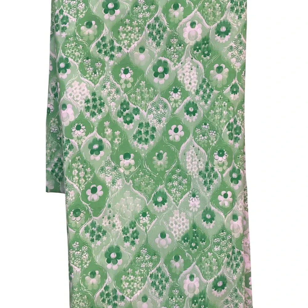 Vintage Unbranded Floral Fabric Psychedelic MCM Retro Mod Green White 27